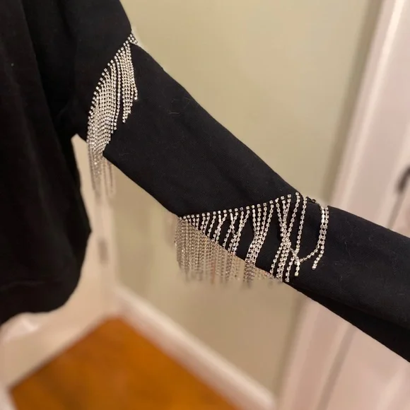 New Free People X Vintage Soul Crystal Fringe Crew Size S Washed Black - Picture 12 of 14